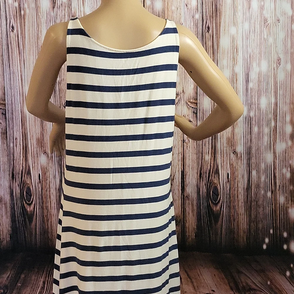 Garnet Hill Women's Sleeveless Navy & Cream Striped Maxi Dress Size M - Picture 10 of 12